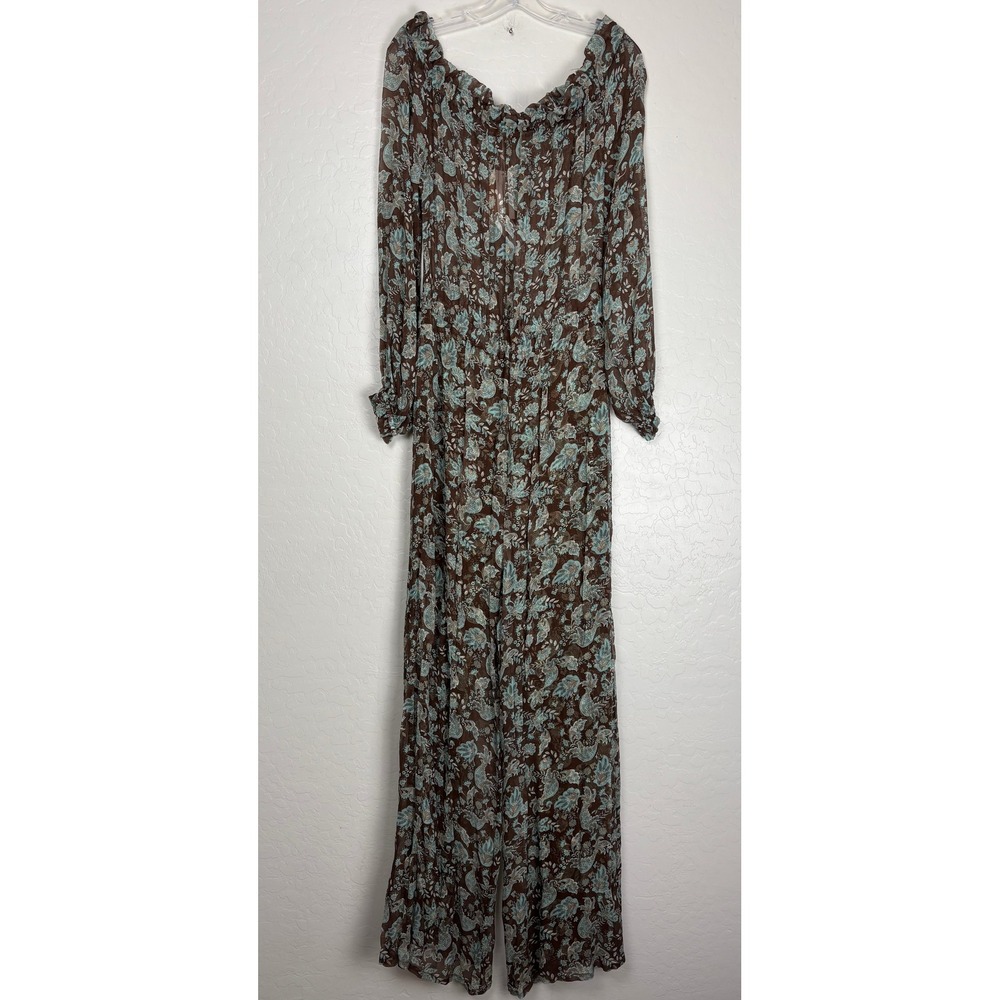 Alessia Zamattio Lobelia Silk Jumpsuit Brown Teal Paisley Floral‎ $740 US12 2397